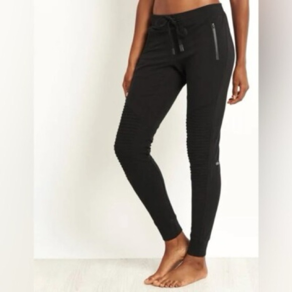 ALO Yoga Black Ribbed-Panel Jogger Pants